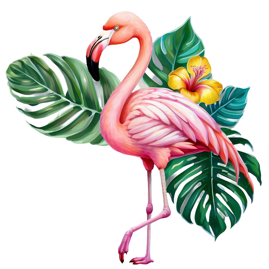 Flamingo And Tropical Flowers Png 06272024