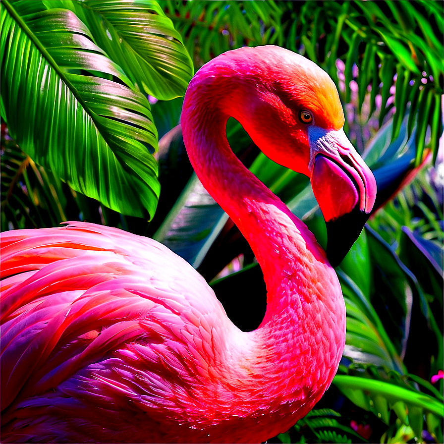 Flamingo In Tropical Garden Png Tsl