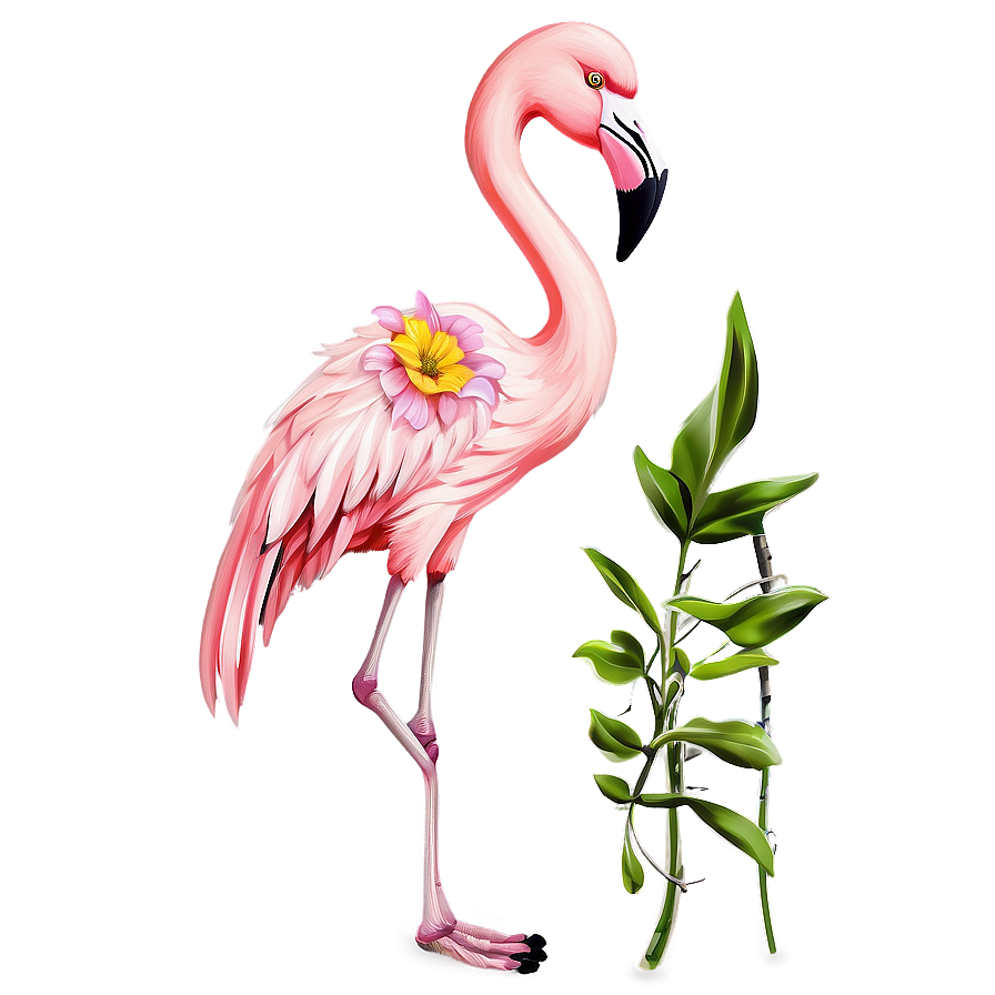 Flamingo With Floral Decor Png Qwv83