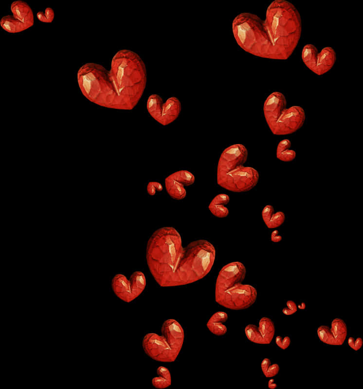 Floating Crystal Red Hearts