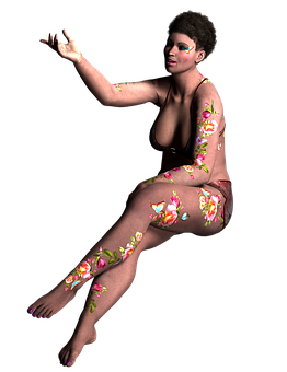 Floral Body Art Sitting Woman