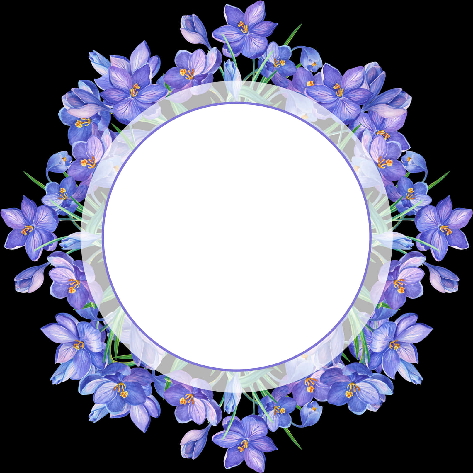 Floral_ Circle_ Frame_on_ Black_ Background