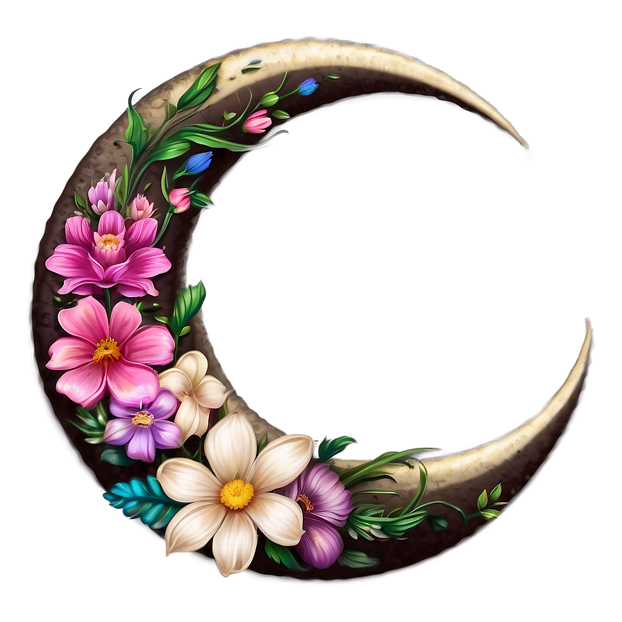 Floral Crescent Moon Art Png Lvm