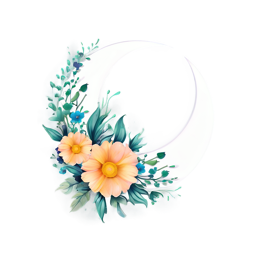 Floral Crescent Moon Art Png Ndn