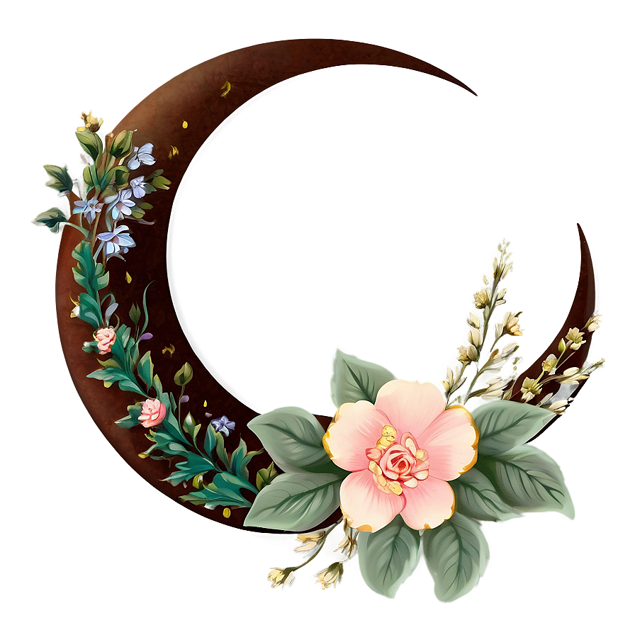 Floral Crescent Moon Art Png Yhi