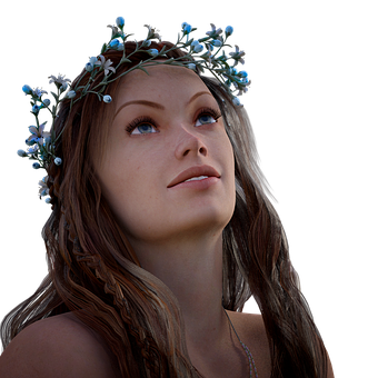 Floral Crown Portrait_ Woman Gazing Upward