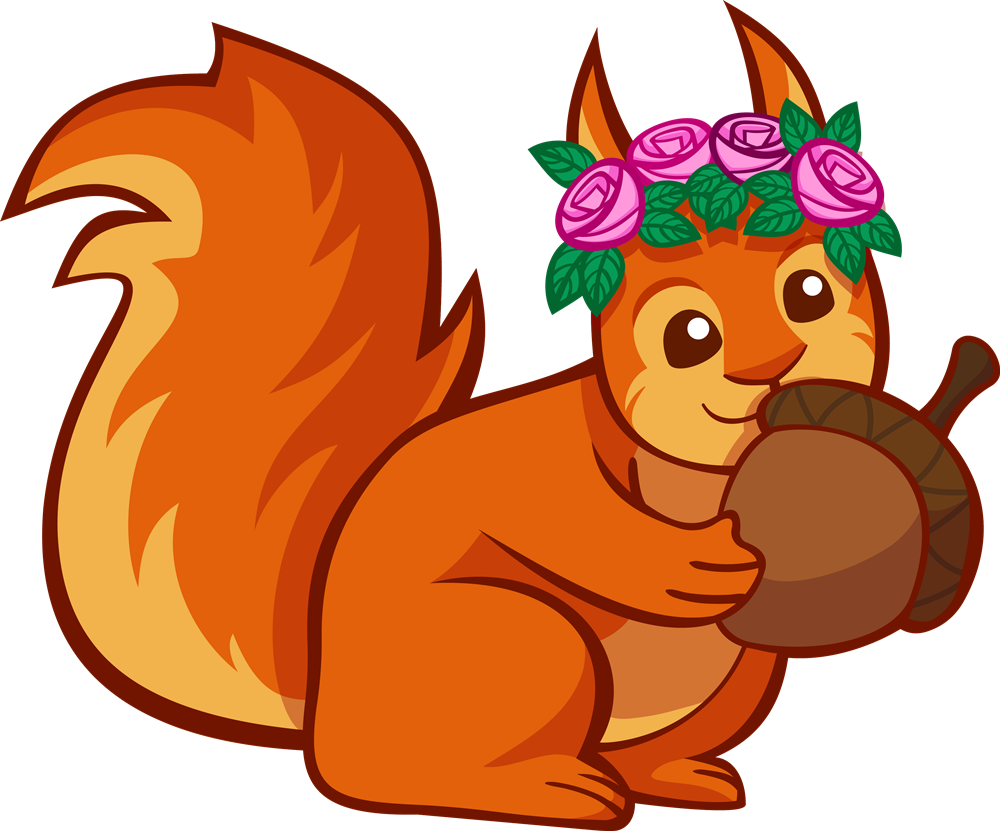 Floral Crowned Squirrel Holding Acorn