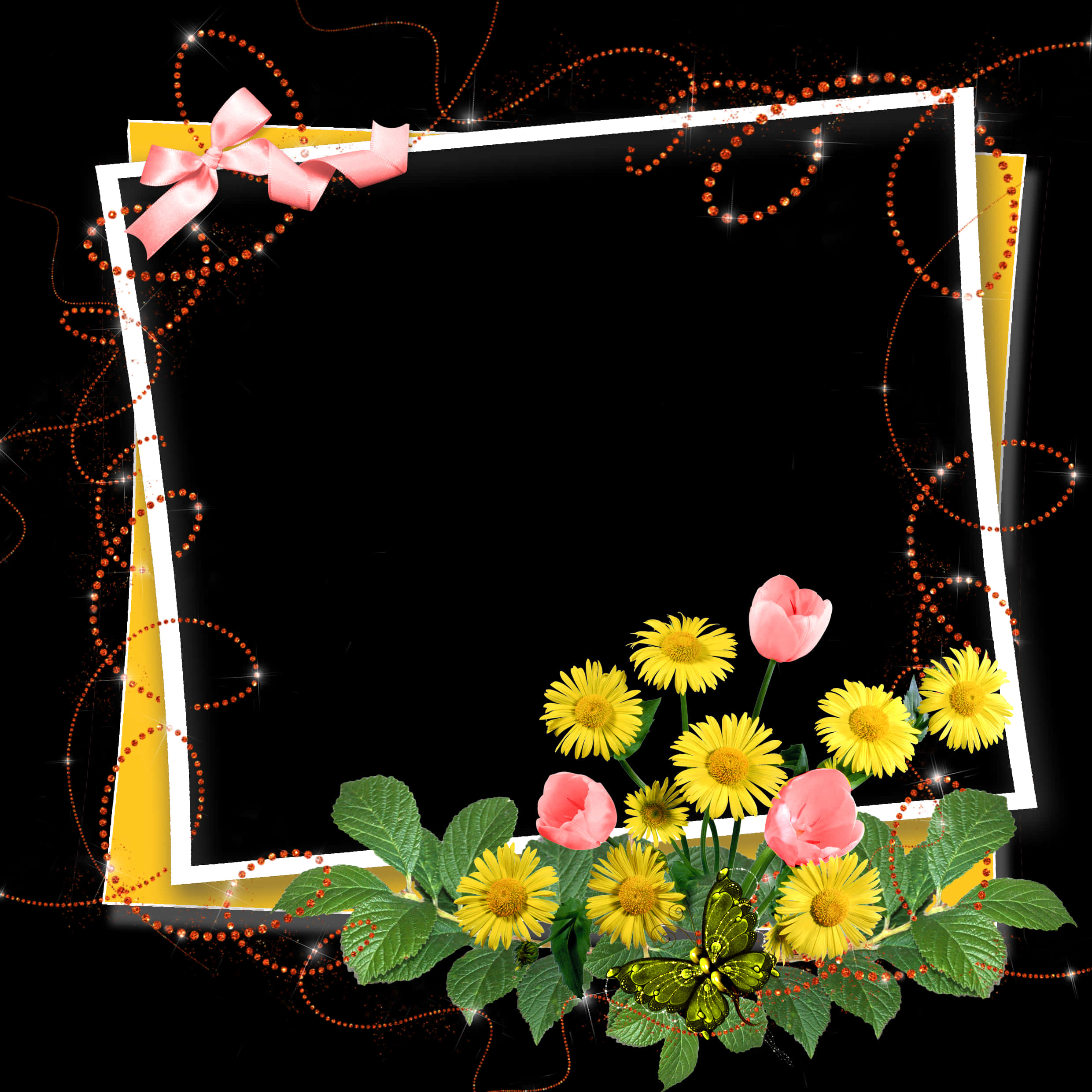 Floral Decorated Framewith Ribbon