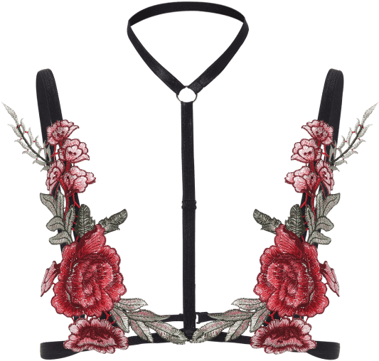 Floral Embroidered Lingerie Harness