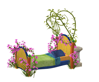 Floral Fantasy Bed Illustration