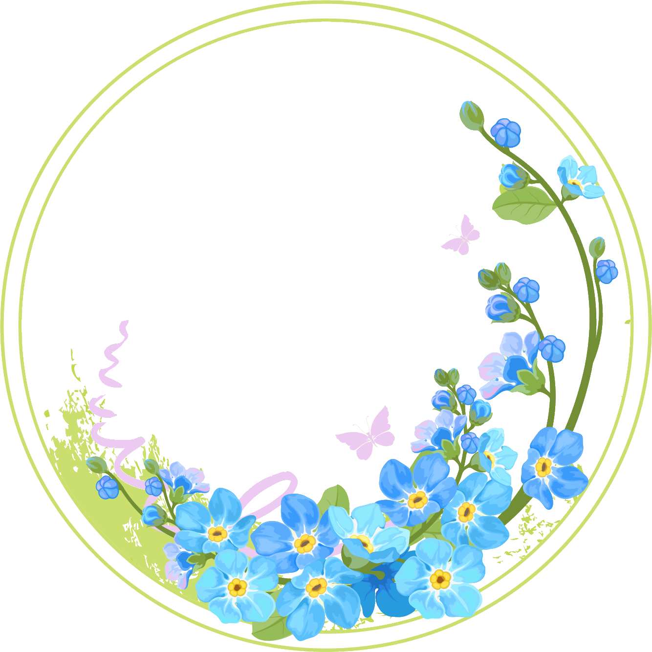 Floral_ Frame_with_ Blue_ Flowers_and_ Butterflies_ Vector