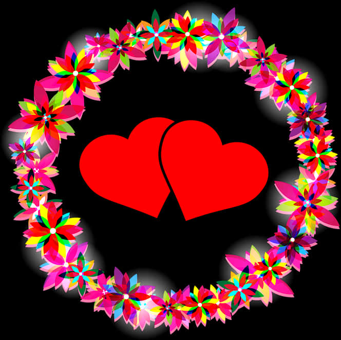 Floral Heart Frameon Black Background