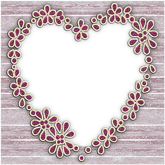 Floral Heart Frameon Wooden Background