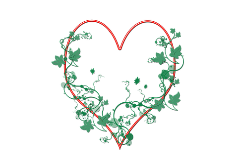 Floral Heart Outline Black Background