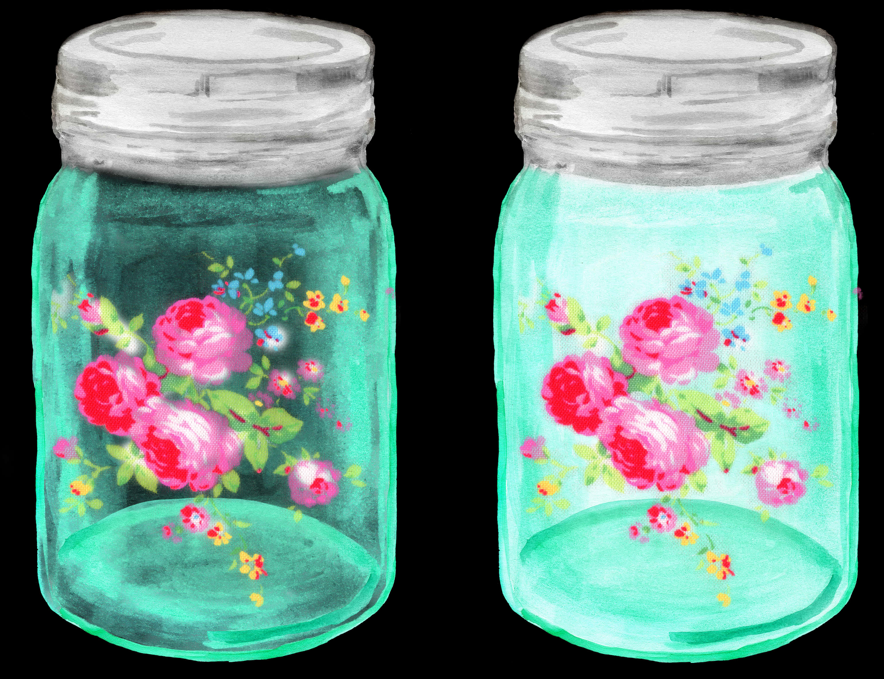 Floral Painted Glass Jars