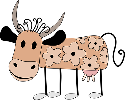 Floral Pattern Cow Cartoon