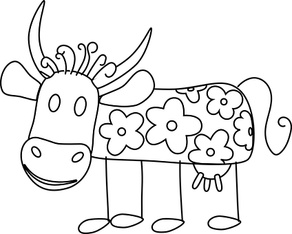 Floral Pattern Cow Cartoon