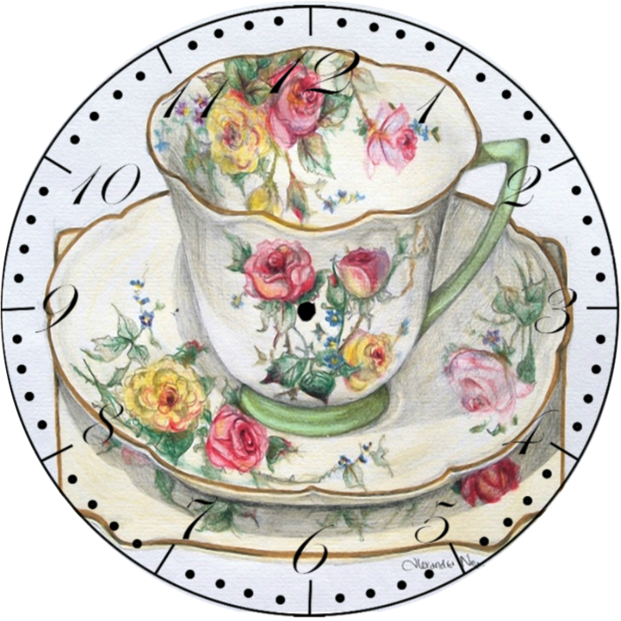 Floral Teacup Clock Illustration