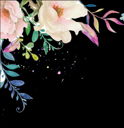 Floral Watercolor On Black Background