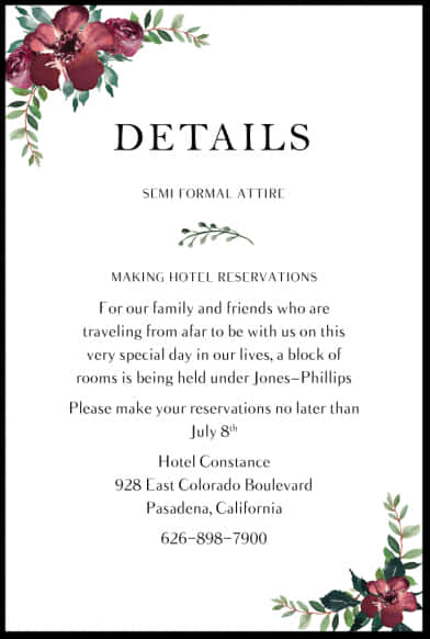 Floral Wedding Details Card