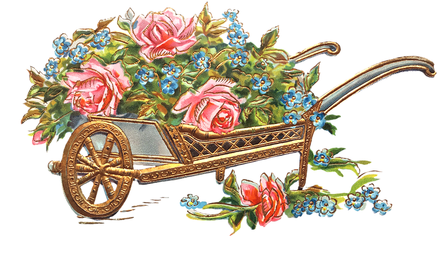 Floral Wheelbarrow Vintage Illustration