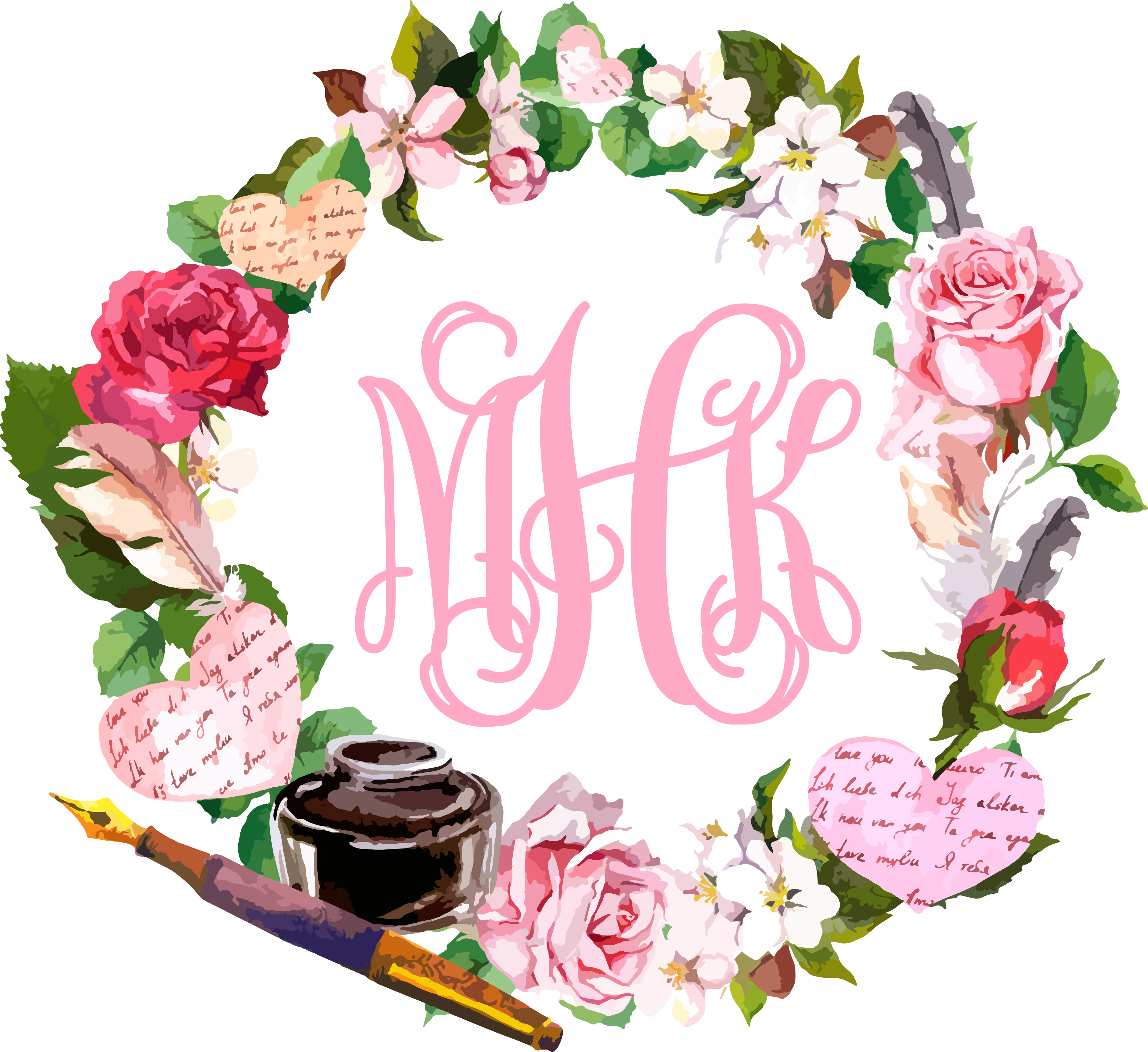 Floral_ Wreath_with_ Monogram_and_ Inkwell