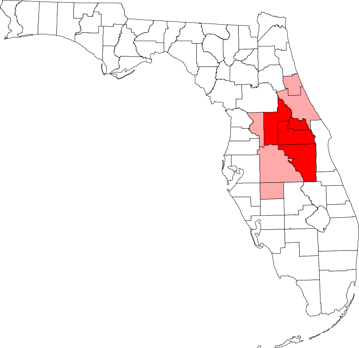 Florida Counties Highlighted Map