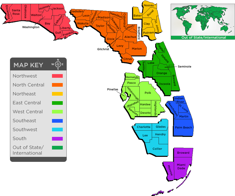 Florida Counties Regional Divisions Map