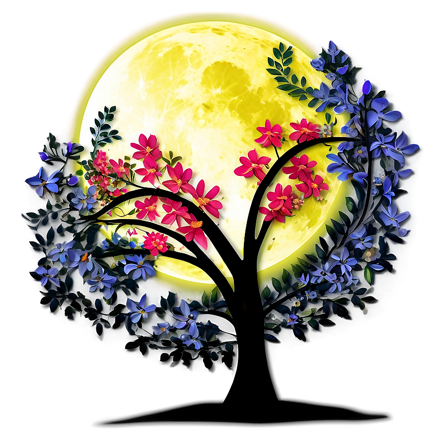 Flower Tree Under Moonlight Png Inr