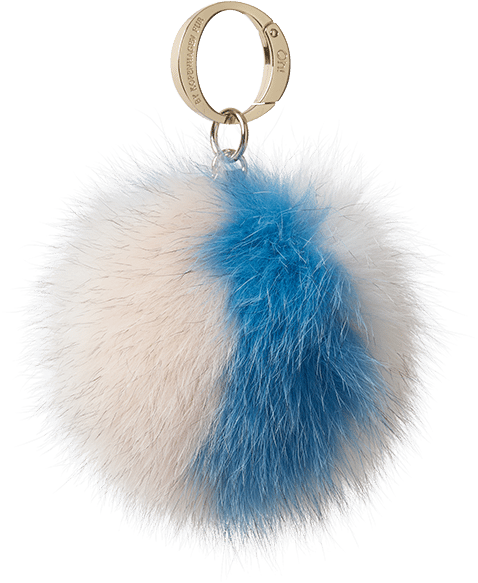 Fluffy Blueand White Pom Pom Keychain
