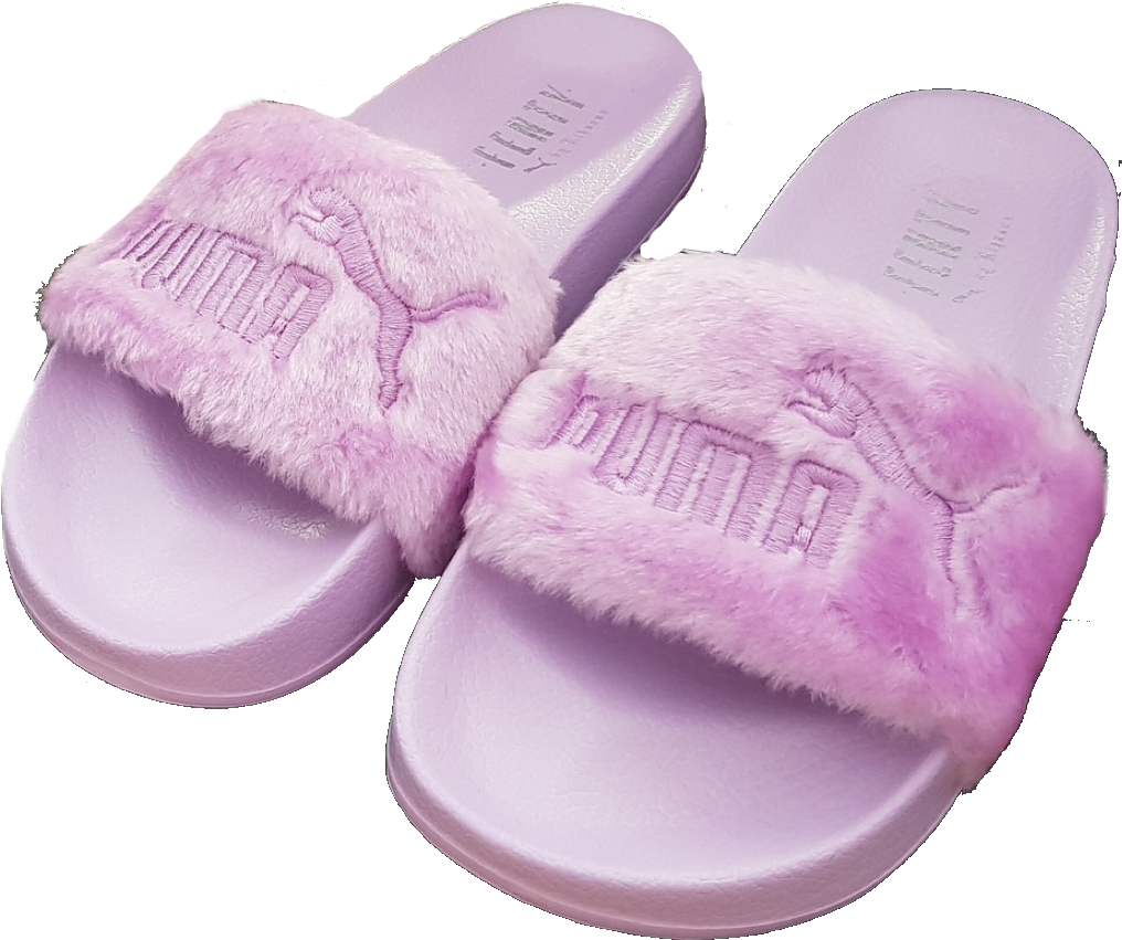 Fluffy Pink Puma Slides