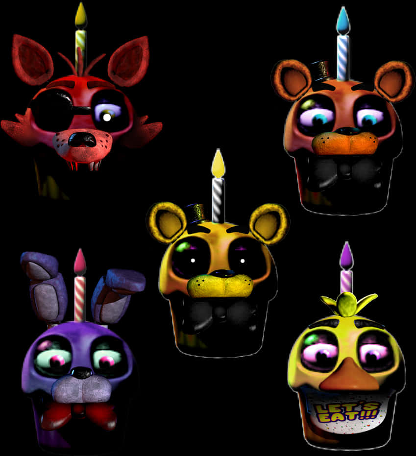 Fnaf_ Animated_ Character_ Heads_with_ Birthday_ Candles