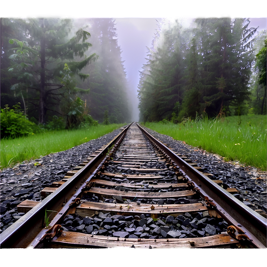 Foggy Train Track Morning Png Lfb46