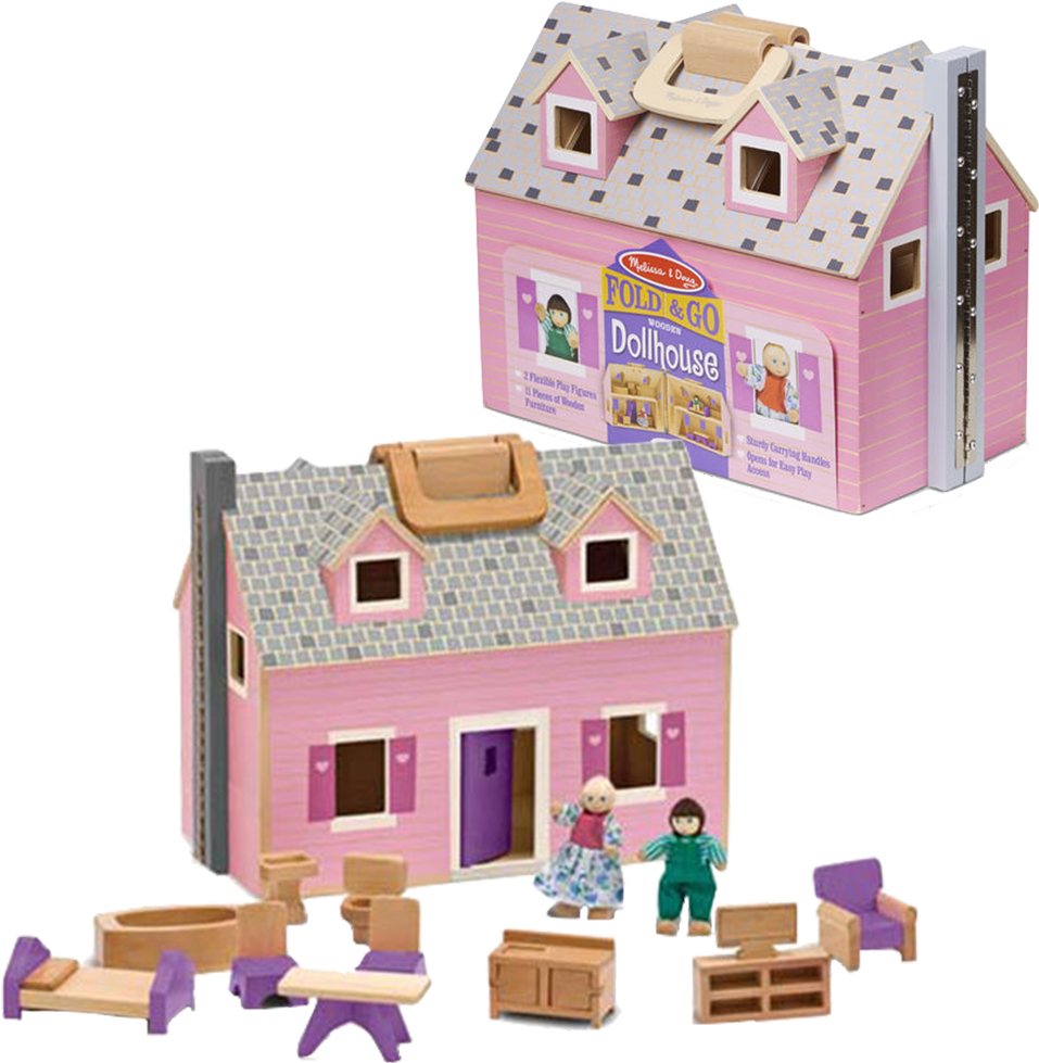 Foldable Pink Dollhousewith Furnitureand Figures