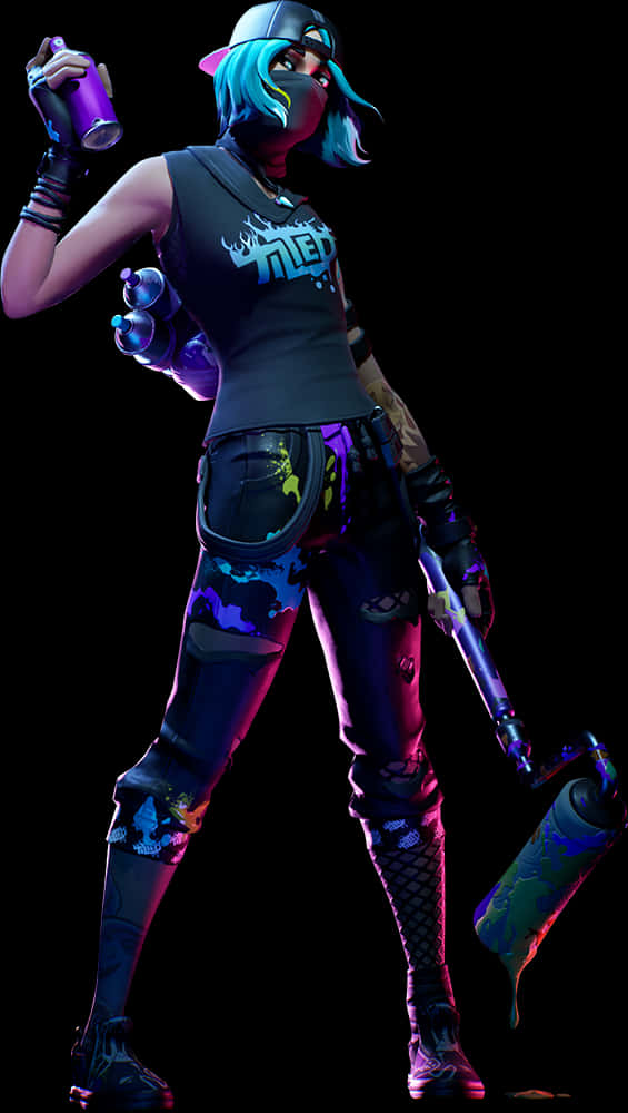 Fortnite Female Characterwith Blue Hairand Graffiti Gear