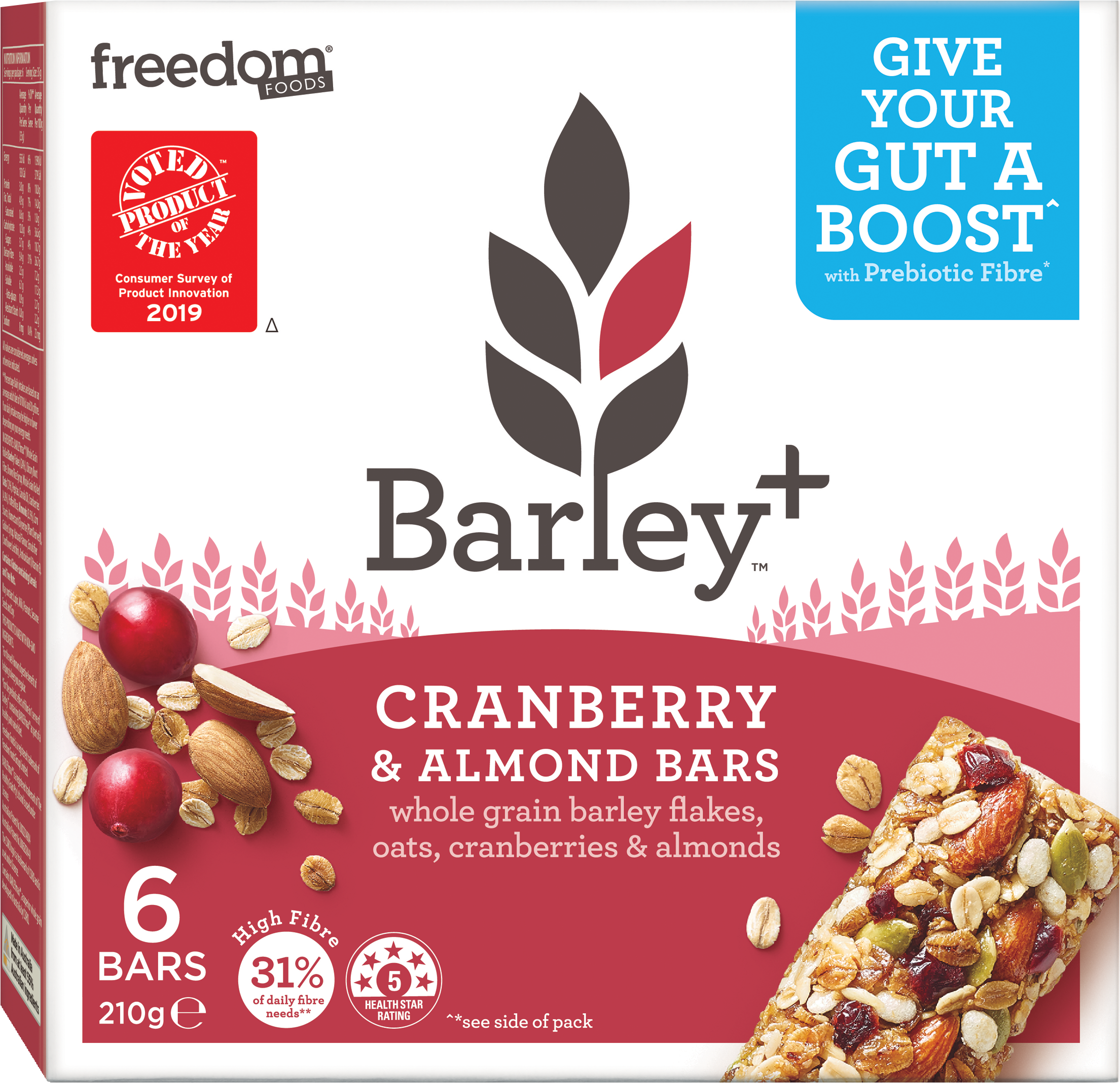 Freedom Foods Barley Plus Cranberry Almond Bars Packaging