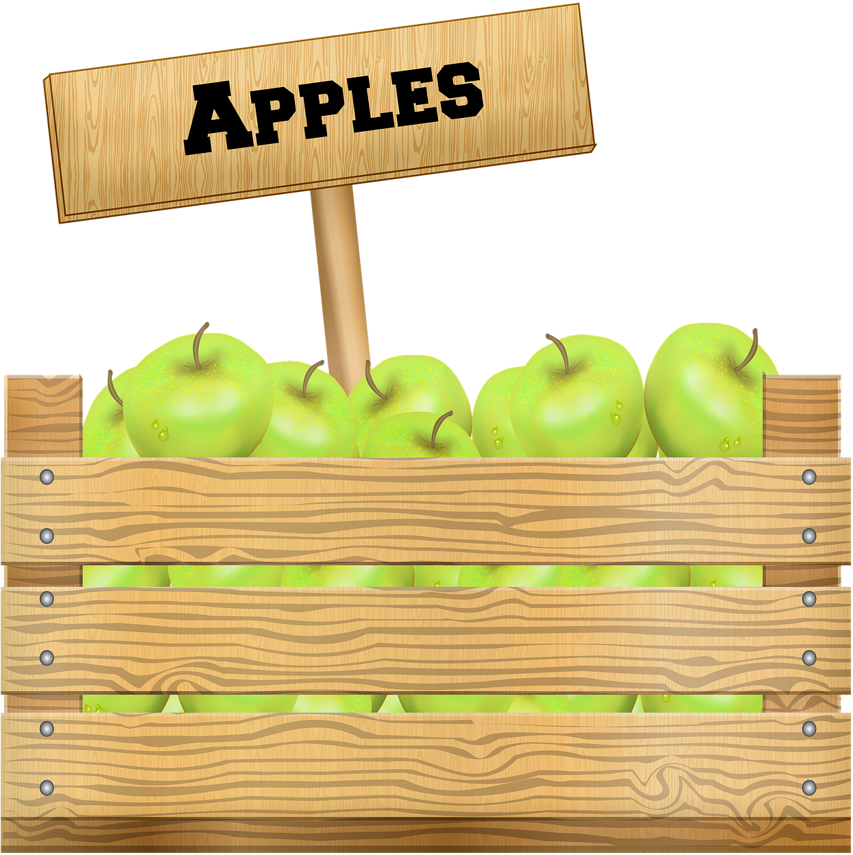 Fresh Green Applesin Wooden Crate