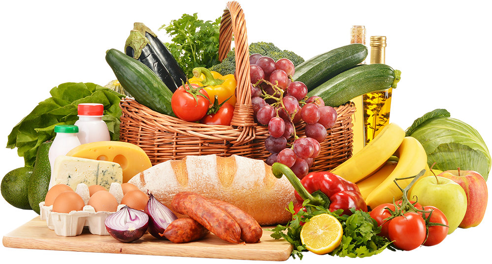 Fresh Grocery Selection Basket Fruits Vegetables Bread