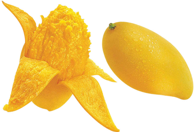 Fresh Mangoand Slicewith Water Drops.png