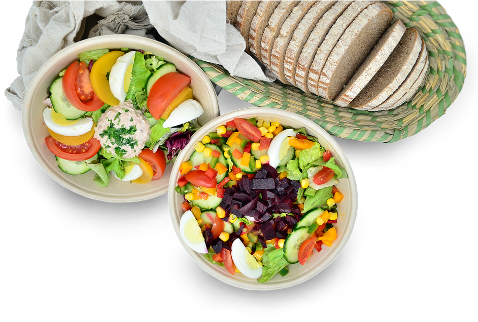 Fresh Vegetable Salad Bowlswith Bread Slices