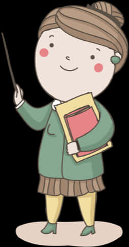 Friendly Cartoon Teacher Holding Bookand Pointer