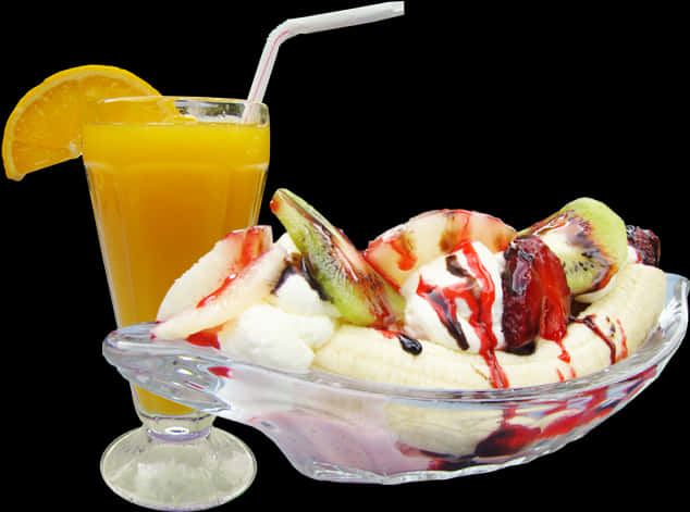 Fruit Ice Cream Sundae With Orange Juice