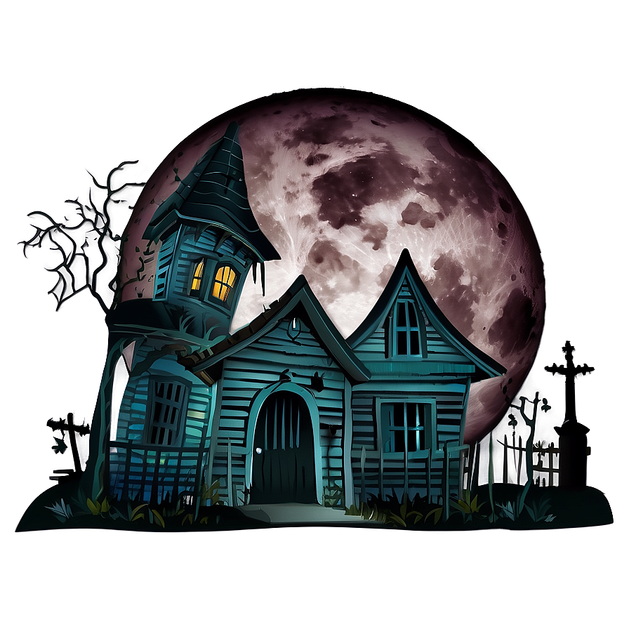 Full Moon Haunted House Png 05242024