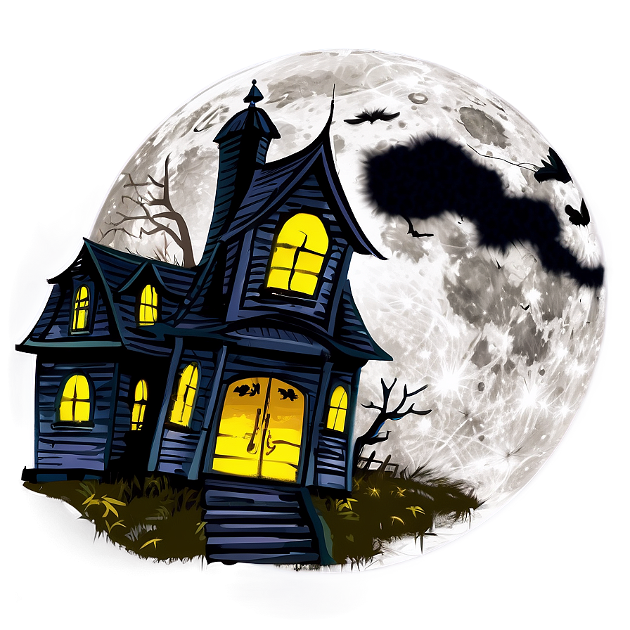 Full Moon Haunted House Png Omh