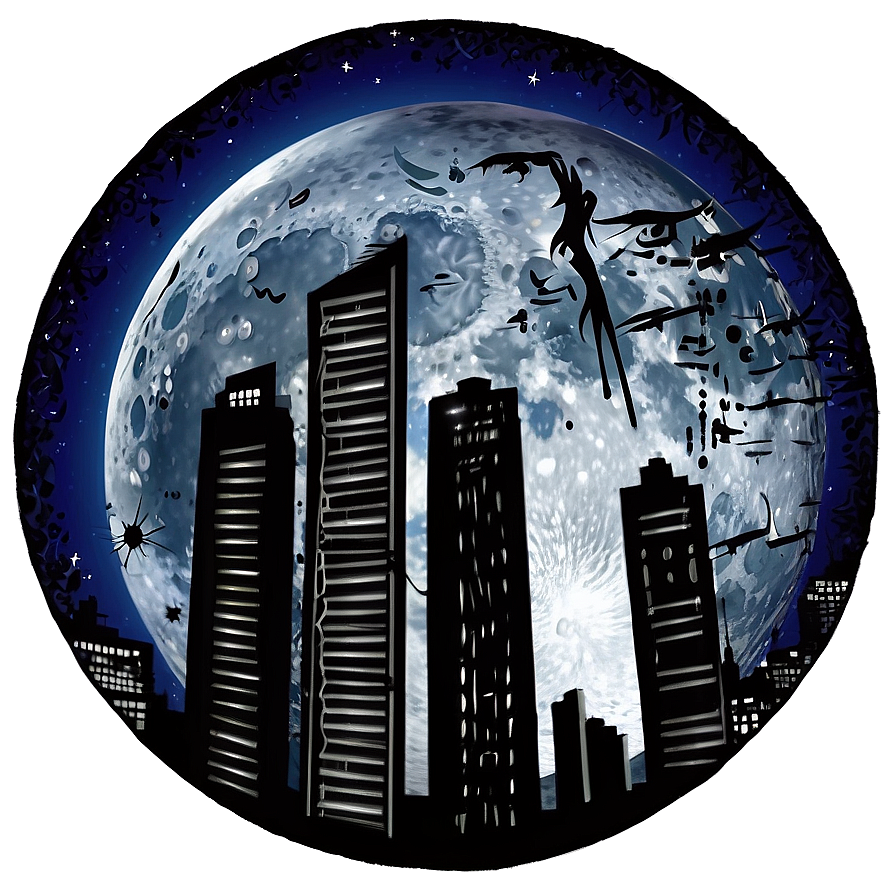 Full Moon Urban Silhouette Png Gdb41