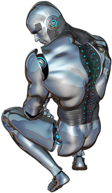 Futuristic Cyborg Crouching Pose