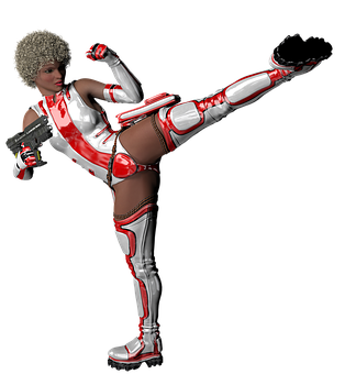 Futuristic Female Fighter High Kick