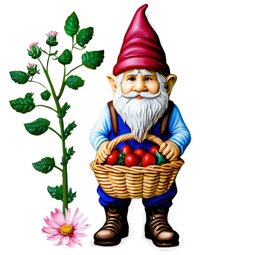 Garden Gnome With Basket Png Dra