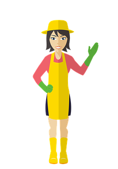 Gardening Cartoon Woman Yellow Hat Apron