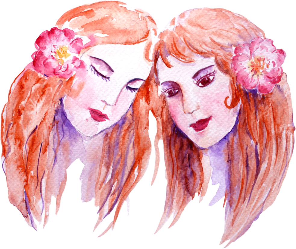 Gemini Zodiac Watercolor Twins